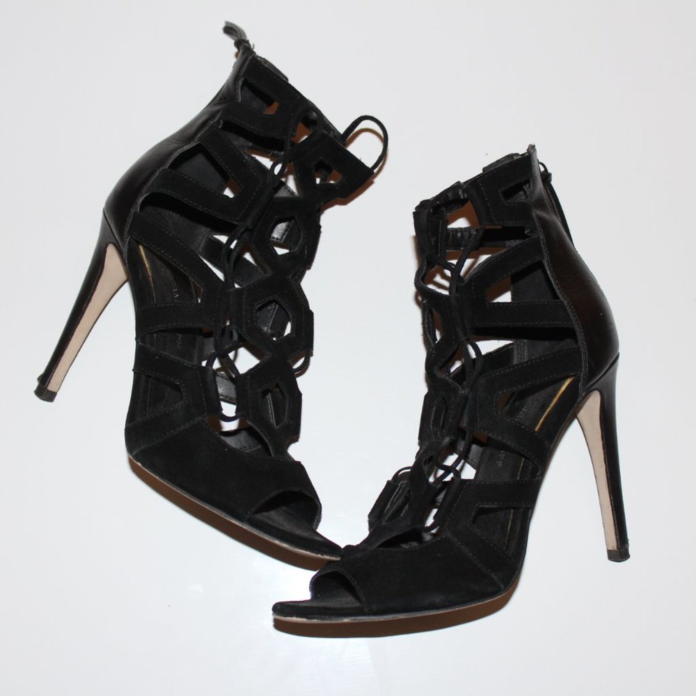 Rebecca Minkoff Gladiator Suede Heels in Black